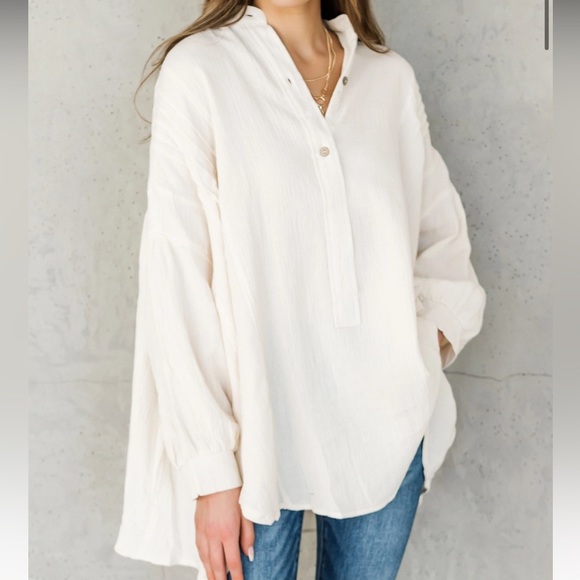 Stitch & Co Oatmeal Woven Button Up Top main image 1